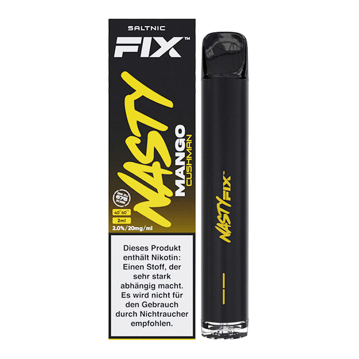 NASTY FIX - Einweg E Zigarette - Vape Pen 20mg/ml bis zu 675 Züge - CUSH MAN MANGO