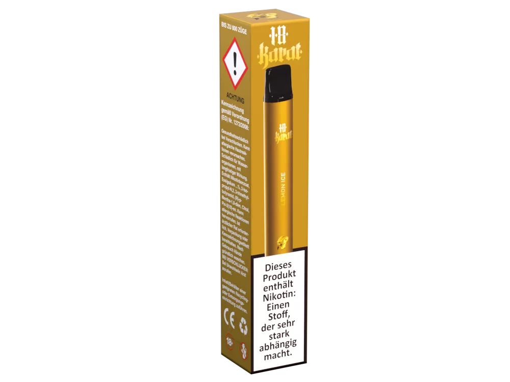 VQUBE 18 Karat Einweg E-Zigarette - ohne Nikotin - bis 800 Züge Lemon ICE