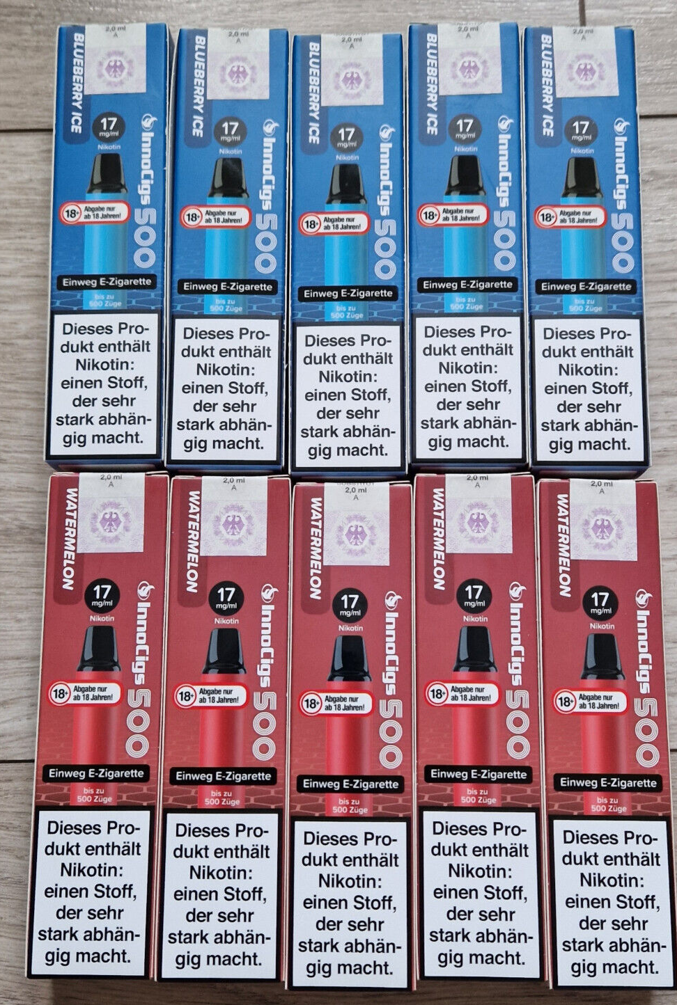 10x Innocigs 500 Einweg E-Zigarette Disposable bis 500 Züge 17mg/ml NicSalt - Sortiert