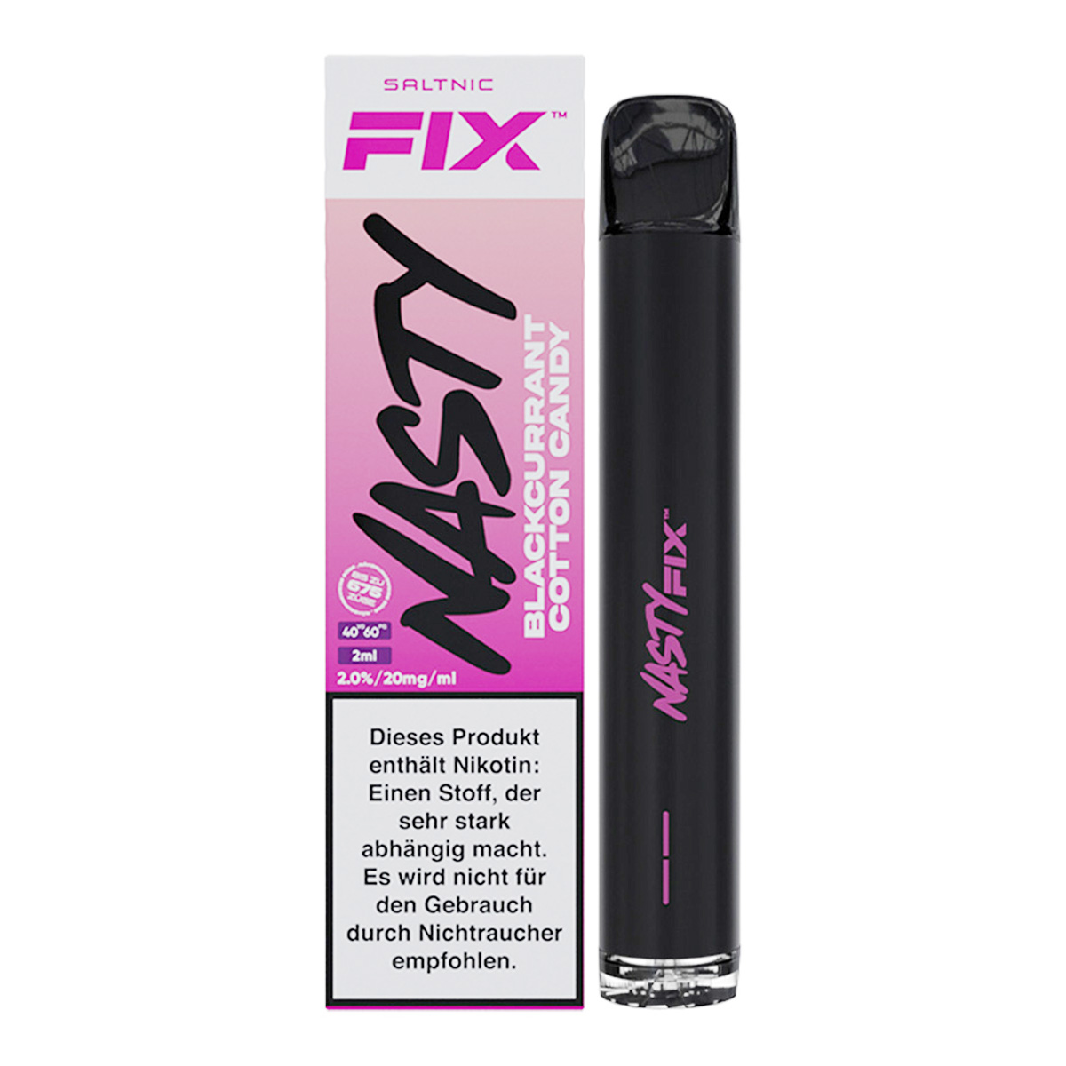 NASTY FIX - Einweg E Zigarette - Vape Pen 20mg/ml bis zu 675 Züge - BLACKCURRANT COTTON CANDY