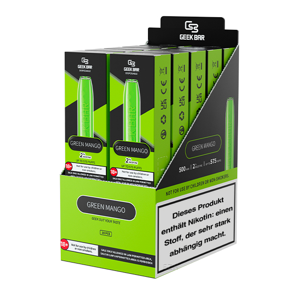 10er GEEKBAR GREEN MANGO - Einweg E-Zigarette  Vape Pen 20mg/ml *Sonderposten*