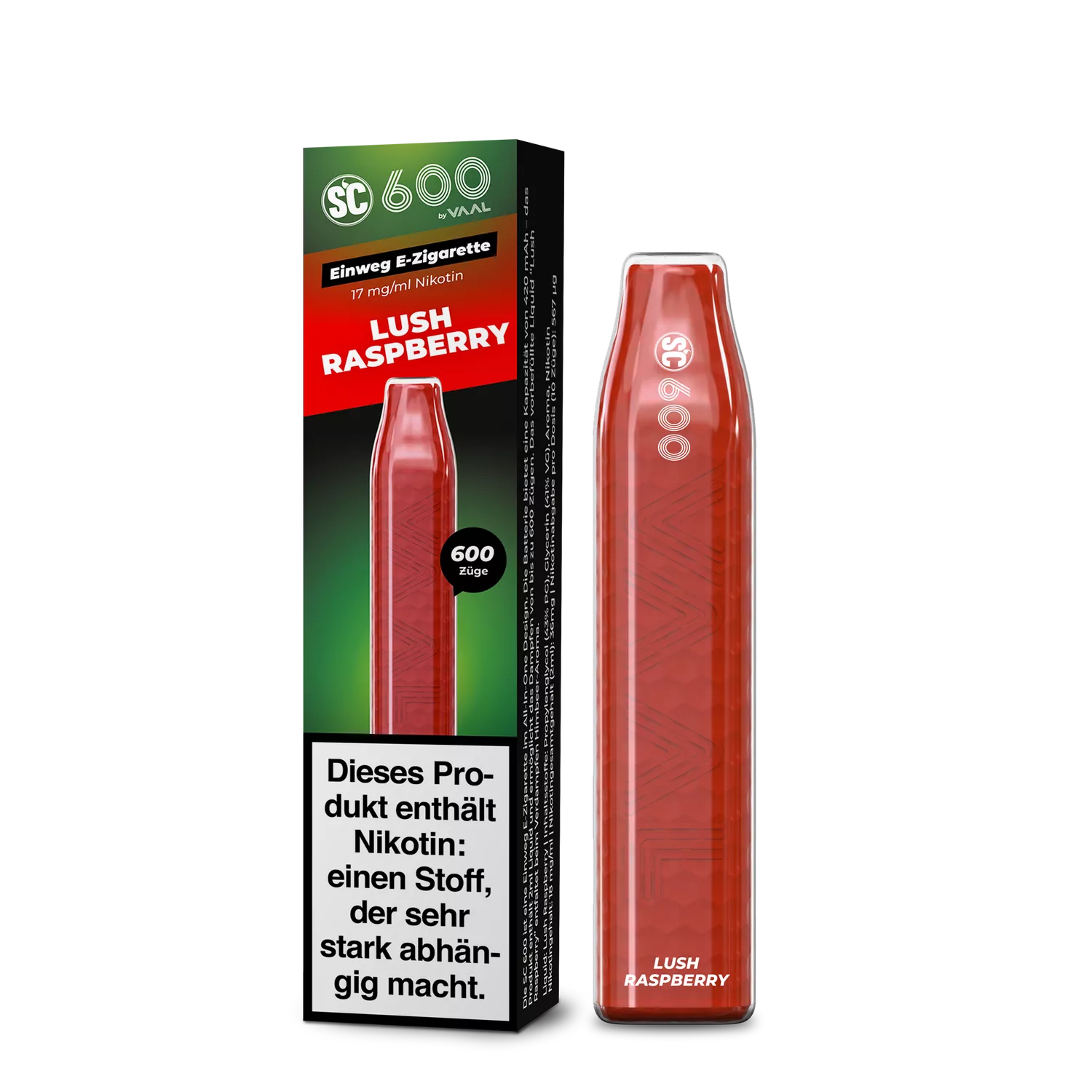 SC 600 Lush Raspberry Einweg E-Zigarette bis 600 Züge by VAAL 17mg/ml