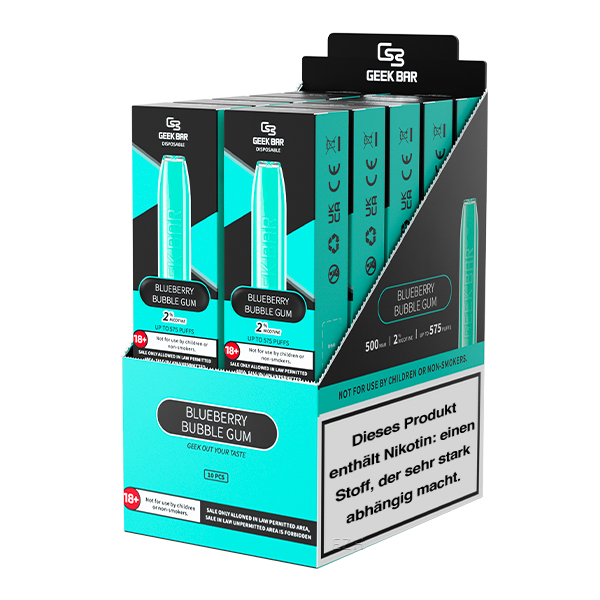 10er GEEK BAR BLUEBERRY BUBBLEGUM Einweg E-Zigarette  Vape Pen 20mg/ml *Sonderposten*