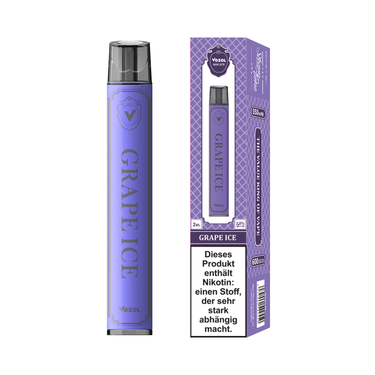 VOZOL Bar Lite Einweg E-Zigarette 20mg/ml bis 600 Züge  - Grape Ice