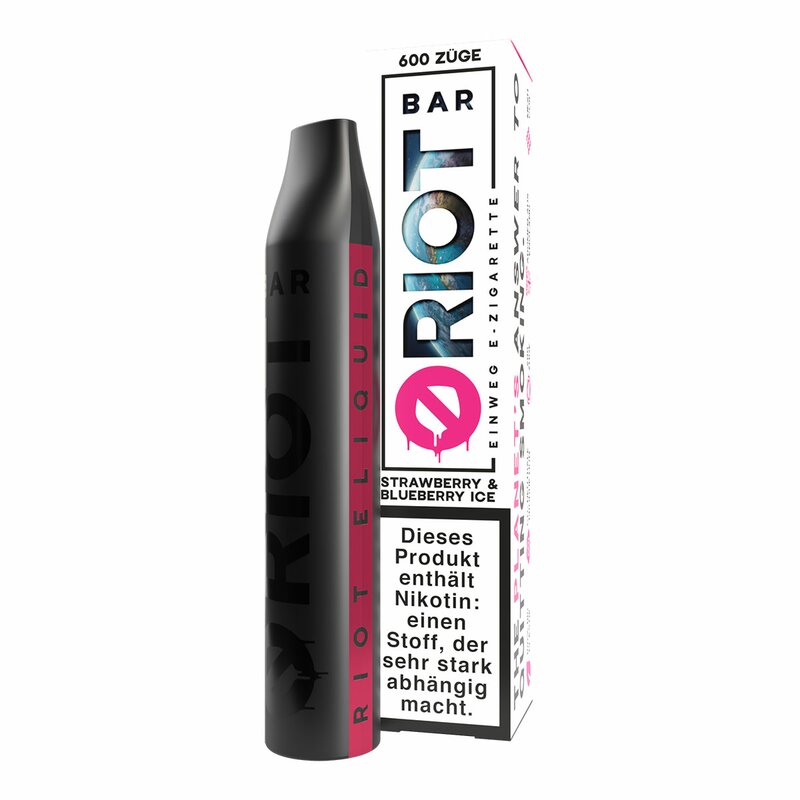 RIOT BAR - Einweg E Zigarette - Disposable - STRAWBERRY & BLUEBERRY ICE 0mg - ohne Nikotin